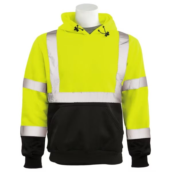 Sweatshirt, Fleece, Pullover, Class 3, W376B, Hi-Viz Lime, XL, ERB SAFETY, Mfr# 61550